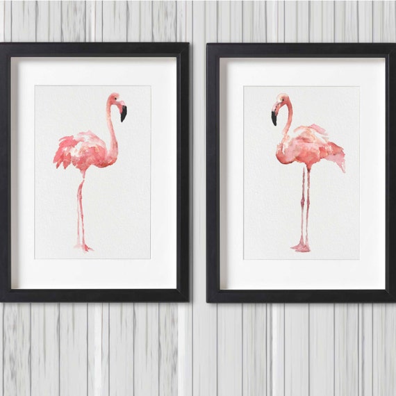 Flamingo Watercolor Painting Set 2 Pink Birds Animal Art Prints Birds Poster Minimalist Art Kids Room Decoration Nursery Wall Decor