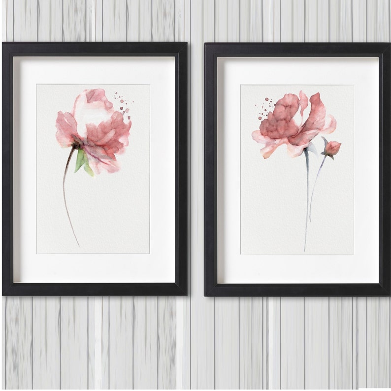 Peony Set 2 Watercolor Painting Pink Floral Illustration Kids Room ...