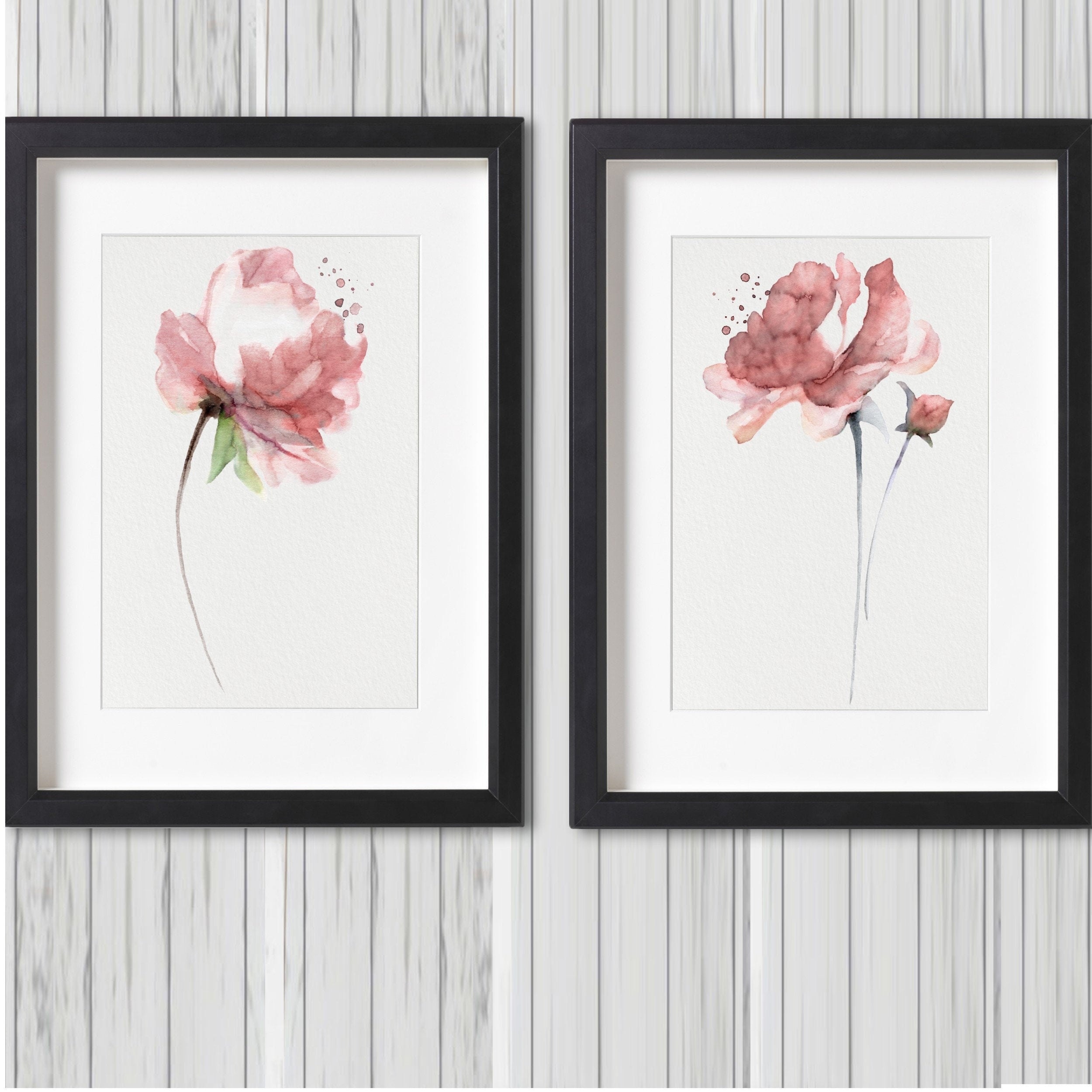 Peony Set 2 Watercolor Painting Pink Floral Illustration Kids Room ...