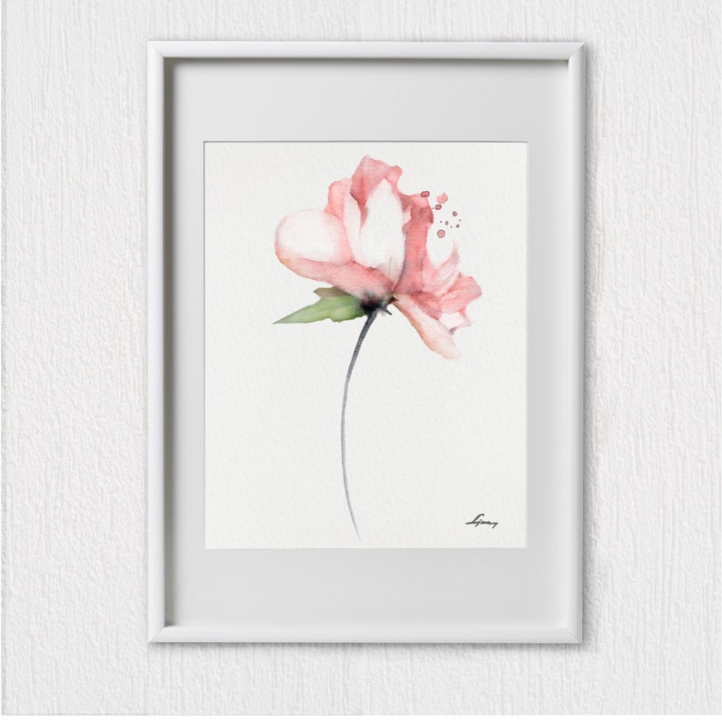 Peonies Pink Coral Watercolor Painting Set 2, Shabby Chic Flower Print, Peony Flowers, Abstract Flower Poster Minimalist Art Nursery Decor image 6