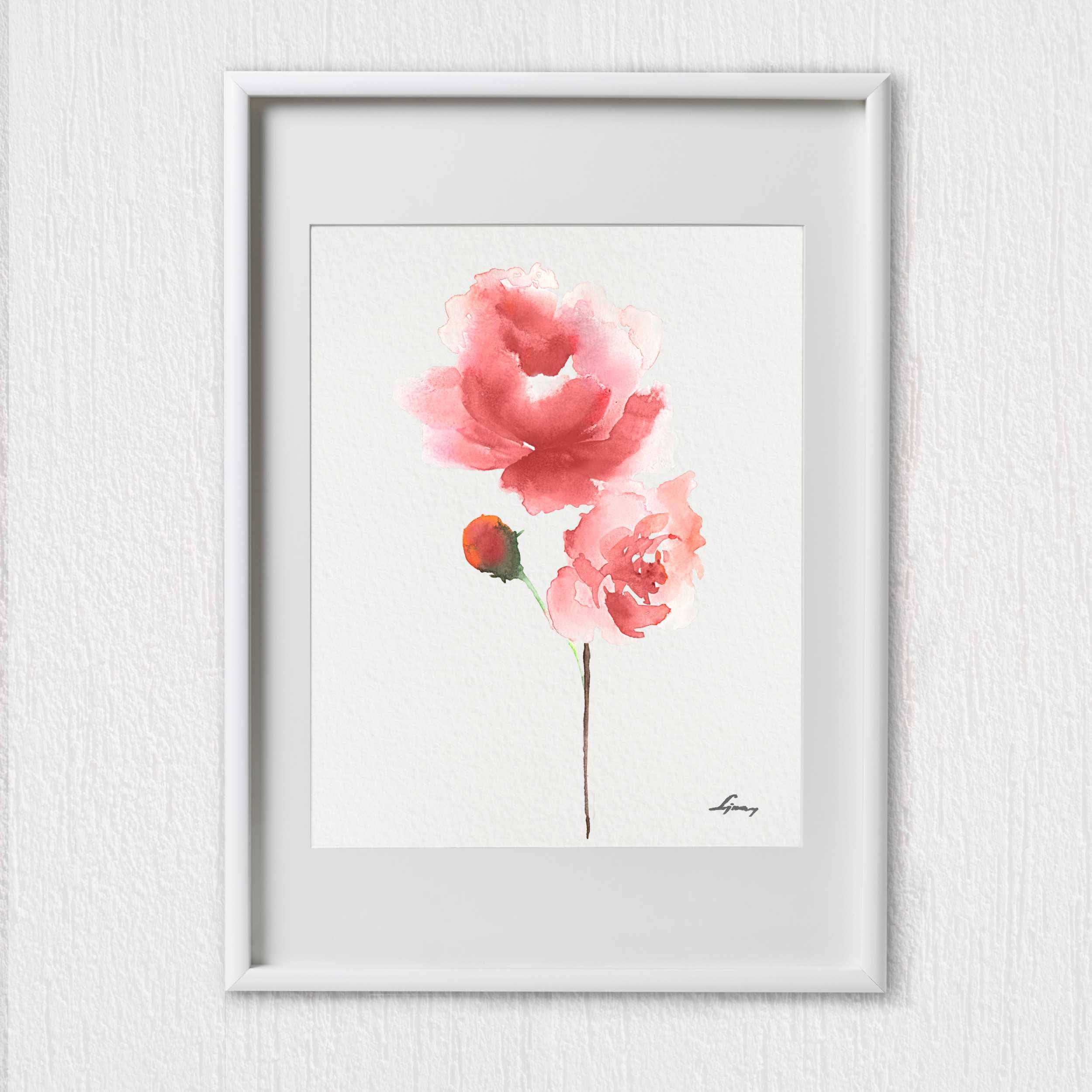 Peony Flower Print Set 3 Floral Watercolor Painting Abstract - Etsy