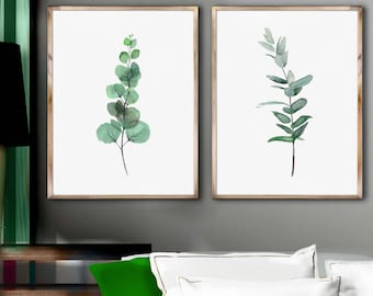 Eucalyptus Prints Set 2, Groene Plant Aquarel schilderij, Boerderij Wall Decor, Minimalistische Kunst, Botanische Prints, Woonkamer Decor