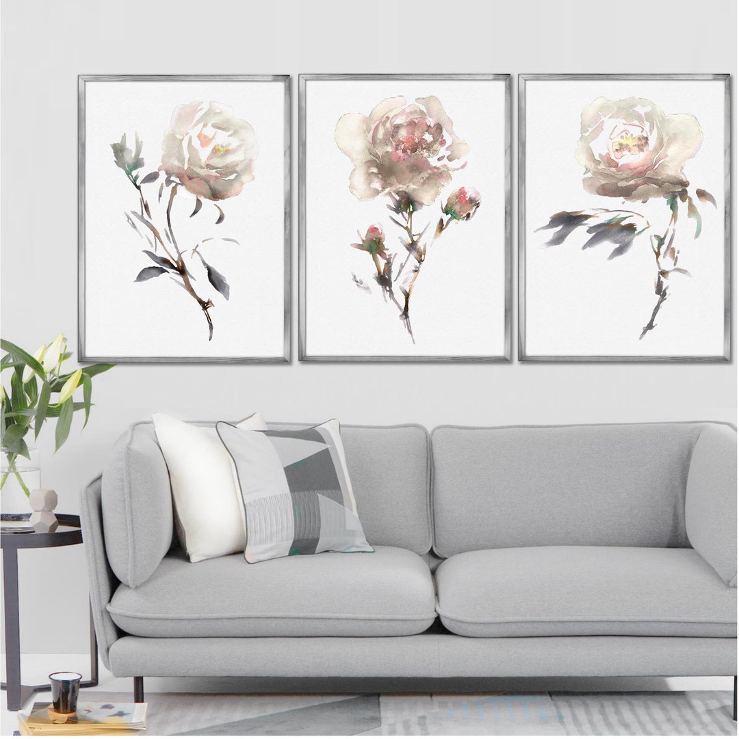 Peony Set 3 Watercolor Painting Flower Art Prints Abstract Floral ...