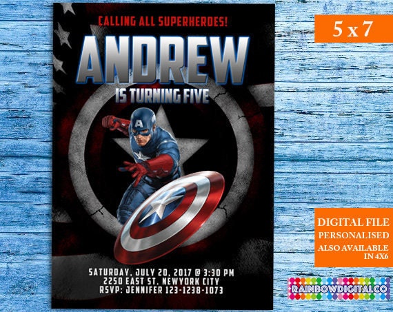 captain america invitation captain america birthday captain etsy captain america invitation