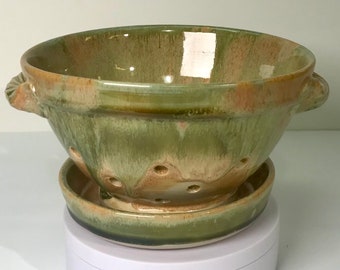 Ceramic colander and saucer from Beechwood Pottery, Youngsville, NC