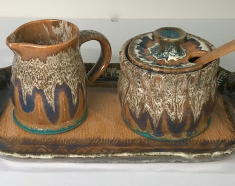 Ceramic creamer, sugar bowl and tray set from Beechwood Pottery, Youngsville, NC