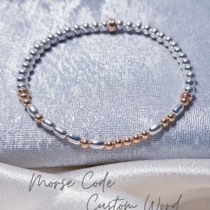 Morse Code Custom Word Silver and Gold Bracelet | Bracelet Personalised with your Own Word/s in Morse Code | Hidden Message Bracelet