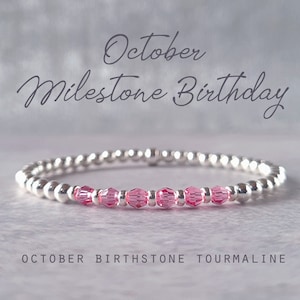 October Milestone Birthday Bracelet | 30th/40th/50th/60th/70th/80th/90th| Sterling Silver & Swarovski Crystal Birthstone Bracelet Tourmaline