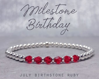 July Milestone Birthday Bracelet | 30th/40th/50th/60th/70th/80th Birthday in July | July Ruby Birthstone Bracelet | Birthstone Jewellery