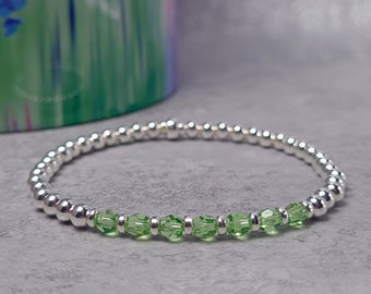 August Birthstone Bracelet | Peridot Crystal and Silver Bracelet | August Peridot Birthstone | August Birthstone Stacking Bracelet |