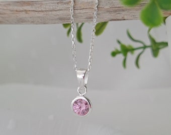 October Birthstone Necklace | Tourmaline CZ Birthstone Necklace | October Birthday Necklace | October Tourmaline Sterling Silver Necklace