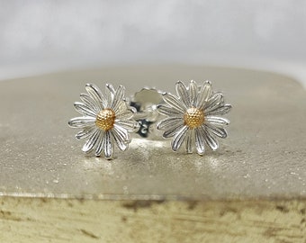 Daisy Earrings | Silver and Gold Daisy Earrings | April Birth Flower Daisy Earrings | Sterling Silver Flower Earrings | April Birthday Gift