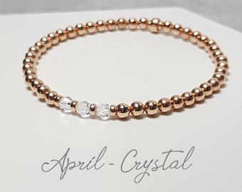 April Geburtsstein Armband | Roségold und Kristall Armband | Geburtsstein Stapelarmband | April Geburtstagsgeschenk für Sie | Stretch Armband