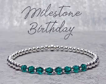 May Milestone Birthday Bracelet | 30th/40th/50th/60th/70th/80th Birthday May | May Birthstone Emerald | Birthstone Bracelet Gift for Her