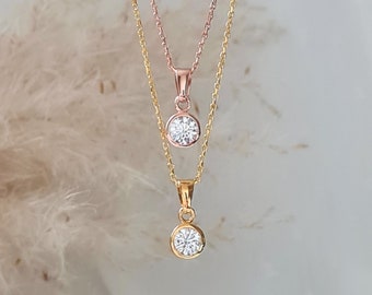 April Birthstone Necklace in Yellow or Rose Gold with Cubic Zirconia | April Birthstone Charm Necklace | April Crystal Birthstone Necklace