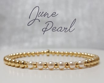 June Birthstone Bracelet | Pearl and Gold Bracelet | Pearl Stacking Bracelet | June Birthday Gift | Bridal Jewellery | Bridesmaid Bracelet