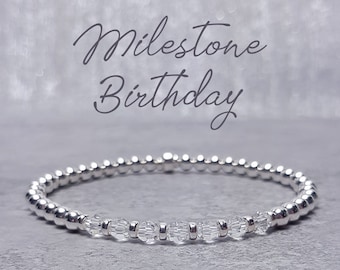 Mijlpaal Verjaardag Armband April | 30/40/50/60/70/80 april | April Crystal Birthstone | Birthstone Armband voor Haar