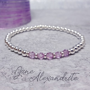 June Birthstone Bracelet | Alexandrite June Birthstone | Sterling Silver & Swarovski Crystal Alexandrite Stacking Bracelet | Gift for Women