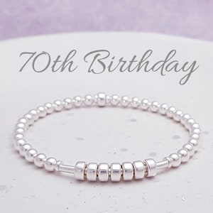 70th Birthday Bracelet, Sterling Silver 70th Bracelet, 70th Birthday Gift for Her, 70th Bracelet for Mum, Seventy, Milestone Birthday