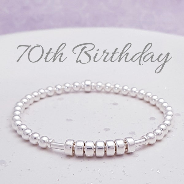 Bracciale per il 70° compleanno, Bracciale per il 70° in argento sterling, Regalo per il 70° compleanno per lei, Bracciale per il 70° per la mamma, Settanta, Bracciale per il 70°