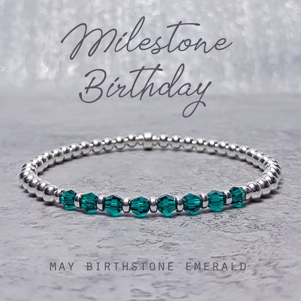 May Milestone Birthday Bracelet | 30th/40th/50th/60th/70th/80th Birthday May | May Birthstone Emerald | Birthstone Bracelet Gift for Her