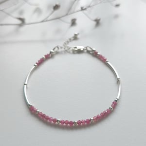 October Pink Tourmaline Gemstone Bracelet | October Birthstone Bracelet | Dainty Tourmaline Gemstone and Sterling Silver Bracelet