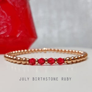 July Birthstone Bracelet | Ruby and Rose Gold Bracelet| 30th/40th/50th/60th/70th/80th | July Ruby Birthstone | July Birthday Gift