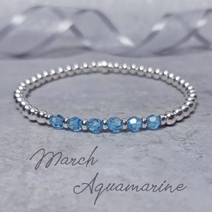 März Geburtsstein Armband | Aquamarin März Geburtsstein |  Aquamarine Stacking Armband Sterling Silber & Swarovski Kristall | Geschenk für sie