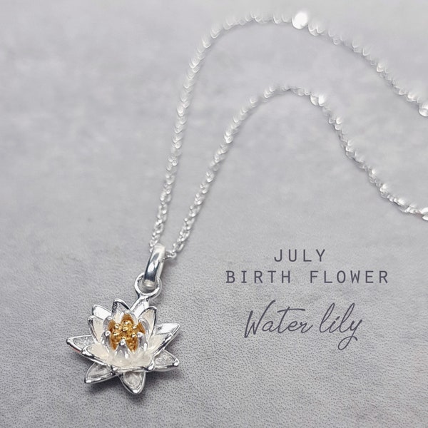 Water Lily Silver Necklace | July Birth Flower Necklace | Water Lily Sterling Silver Charm Necklace | July Birthday Necklace