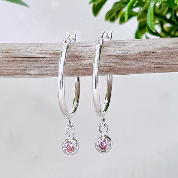 October Birthstone Tourmaline Hoop Earrings in Sterling Silver | October Birthstone Hoop Earrings | October Birthday Gift Women