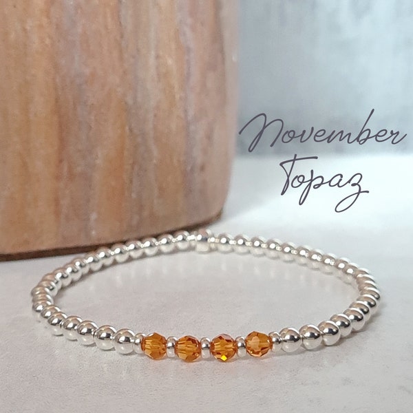 November Birthstone Bracelet | Topaz November Bracelet | Swarovski Crystal and Silver Bracelet | November Birthday Birthstone Bracelet