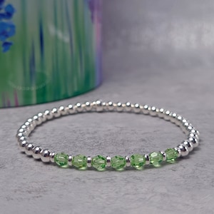 August Birthstone Bracelet | Peridot August  Birthstone |  Sterling Silver & Swarovski Crystal Peridot Stacking Bracelet | Gift for Women