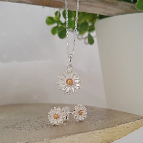 September Birth Flower Aster Necklace and Earrings Set Sterling Silver Aster Necklace and Earrings September Birthday Gift Jewellery Etsy