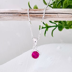 July Birthstone Necklace Sterling Silver and Ruby Cubic Zirconia