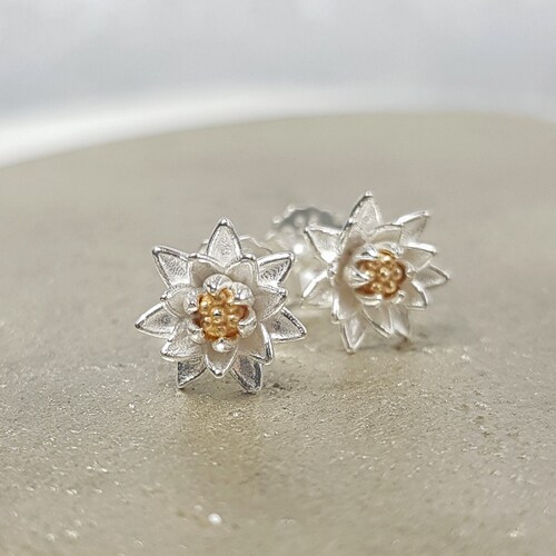 Water Lily Silver Earrings July Birth Flower Earrings July Etsy UK