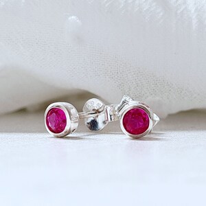 July Birthstone Stud Earrings Sterling Silver with Ruby Cubic Zirconia