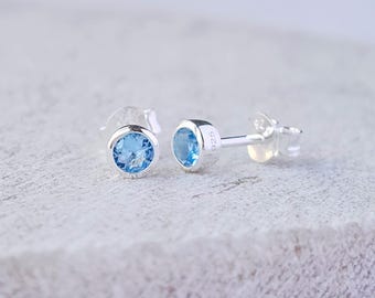 March Birthstone Earrings Sterling Silver and Aquamarine | March Birthday Stud Earrings | Aquamarine Earrings | March Birthstone Jewellery