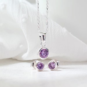 June Birthstone Necklace and Earrings Set | June Birthstone Alexandrite Sterling Silver and Cubic Zirconia Jewellery Set | June Birthday