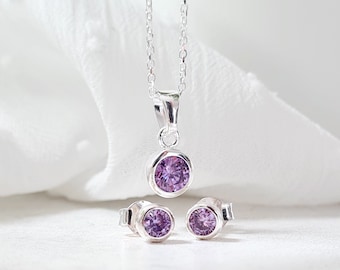 June Birthstone Necklace and Earrings Set | June Birthstone Alexandrite Sterling Silver and Cubic Zirconia Jewellery Set | June Birthday