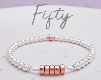 Bracelet 50e anniversaire, bijoux 50e anniversaire, 50e anniversaire marquant, maman/soeur, cadeau 50e anniversaire pour elle, noces d'or, cinquante