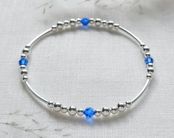September Birthstone Bracelet in Sterling Silver with Sapphire Crystals | September Birthday | Sapphire Birthstone Stacking Bracelet