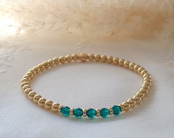May Birthstone Bracelet | Yellow Gold Filled with Emerald Crystals | May Emerald Birthday Bracelet