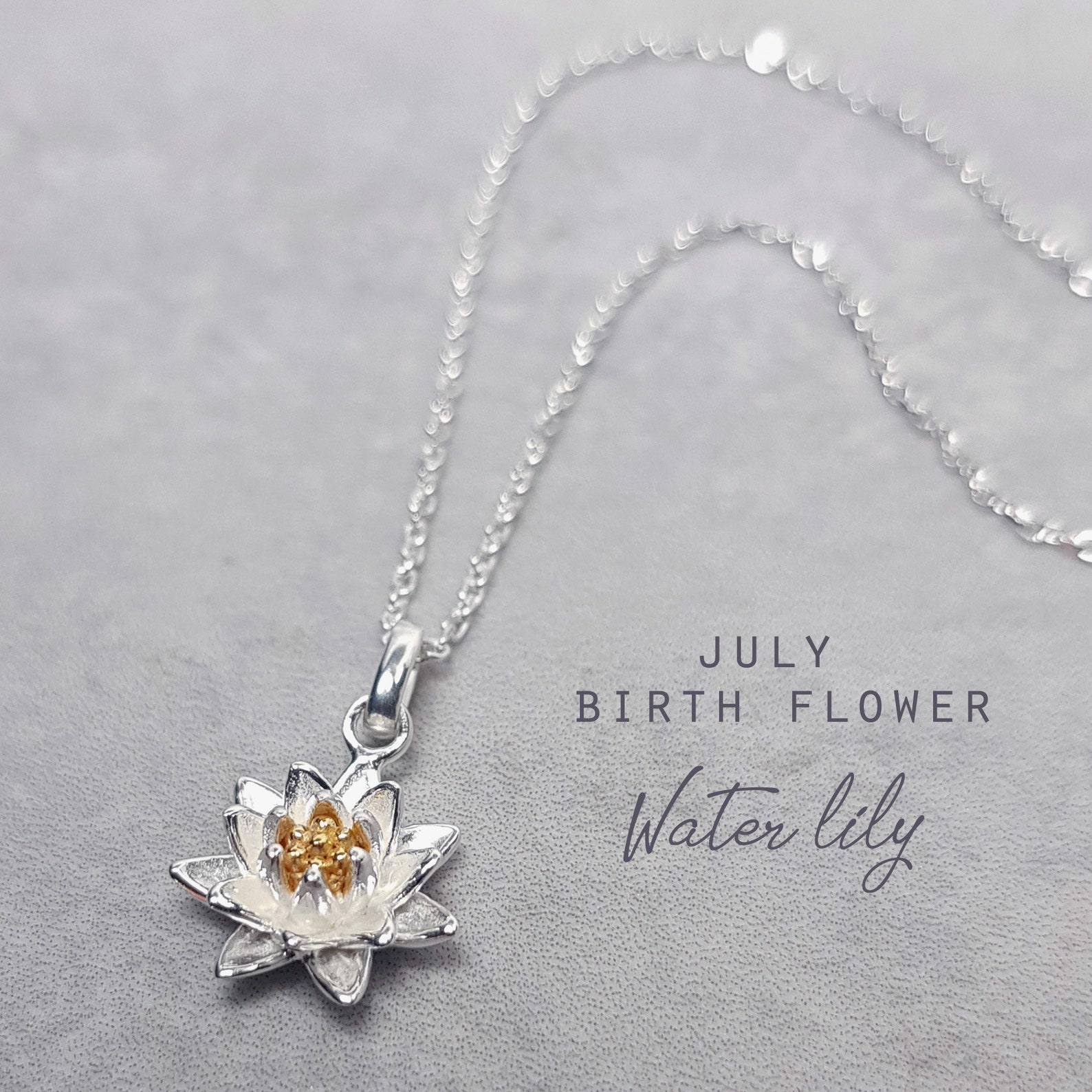 Water Lily Silver Necklace July Birth Flower Necklace Etsy