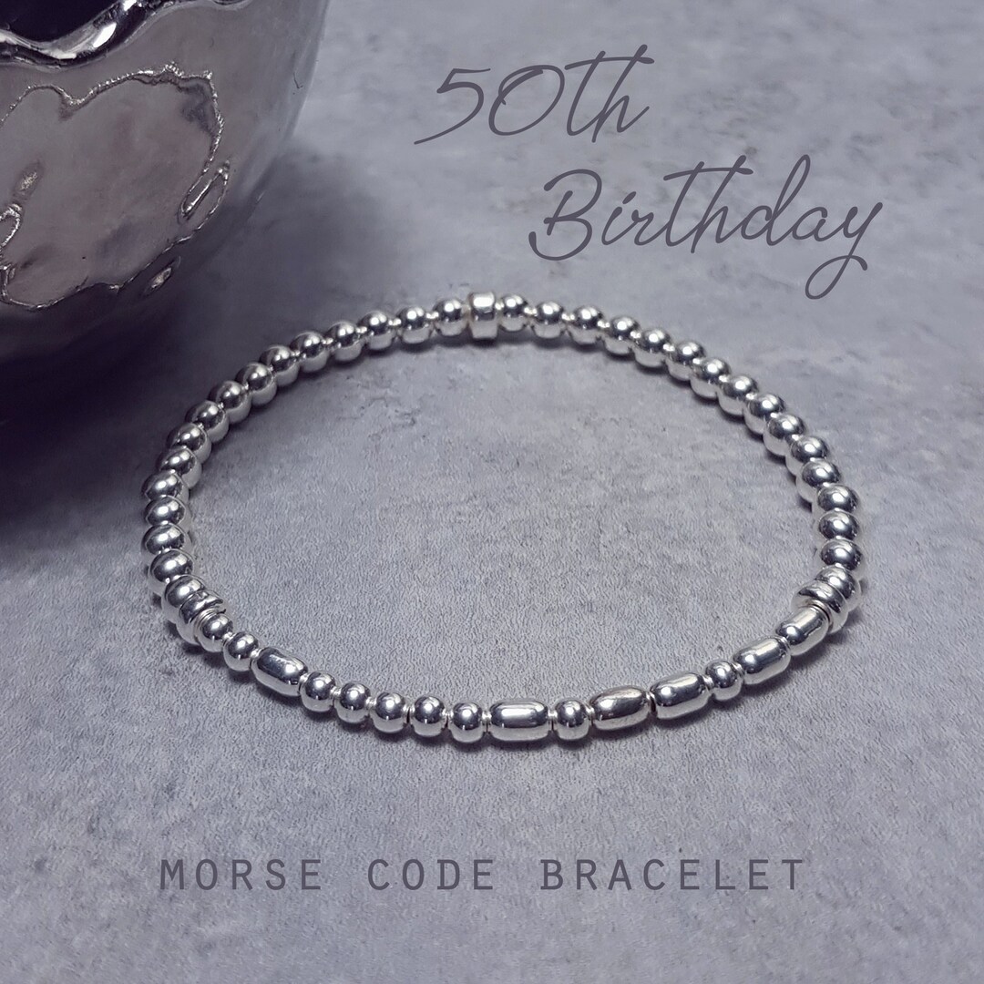 Milestone Birthday Silver Morse Code Bracelet | 30th/40th/50th/60th ...