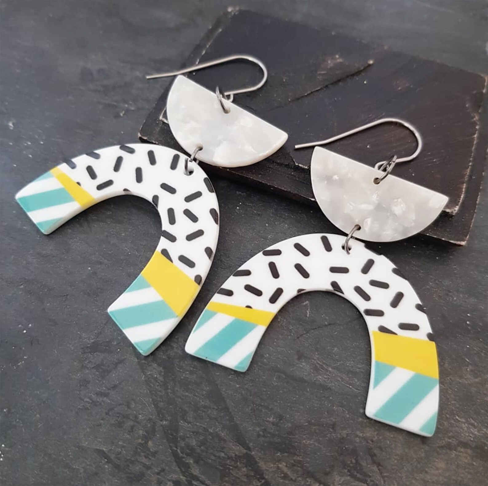 Fun Confetti earrings Big Arch earrings Large U geometric Etsy