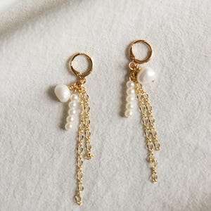 Handmade Gold Pearl Drop Earrings: 18K Plated Dangle Jewelry