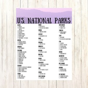 US National Parks Checklist Printable 2022 | US Letter | Purple Mountains