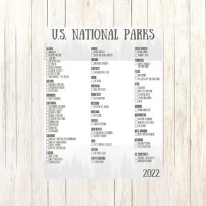 US National Parks Checklist Printable 2022 | US Letter | Gray Trees 2022