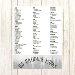 US National Parks Checklist Printable 2022 | US Letter | Gray Forest