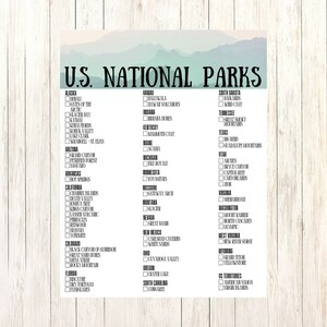 US National Parks Checklist Printable 2022 | US Letter | Green Mountains